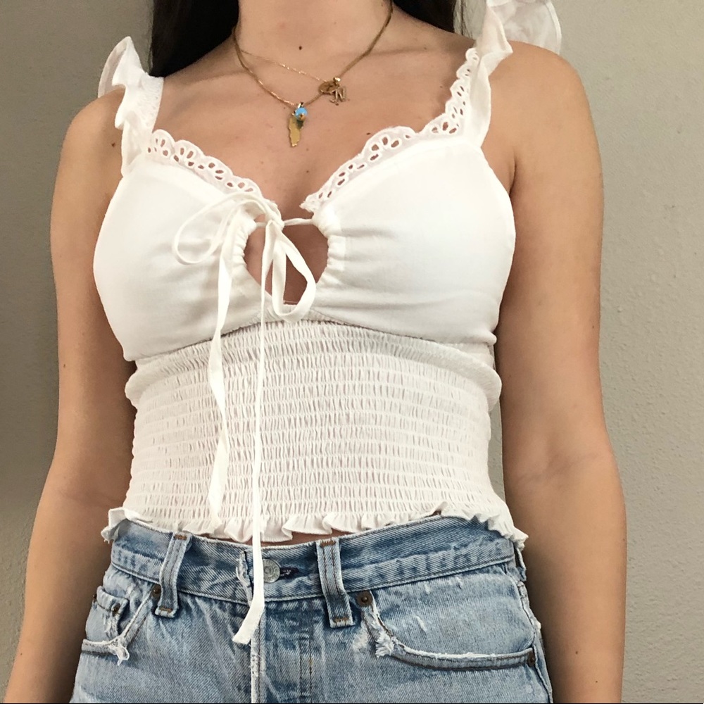 White ruffles sleeved top